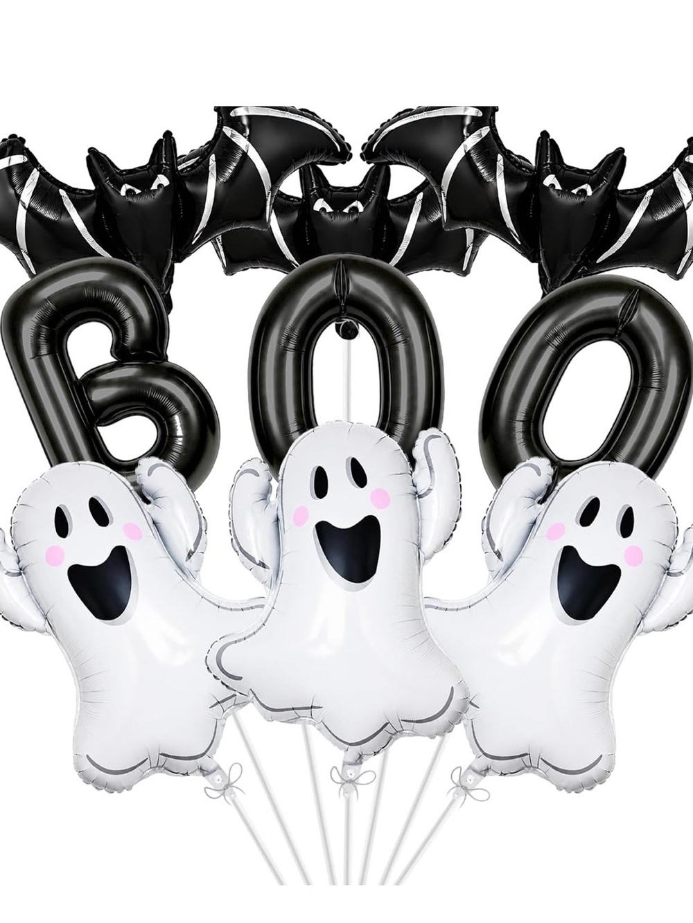 Halloween Ghost & BOO Balloon Bouquet - White and Black